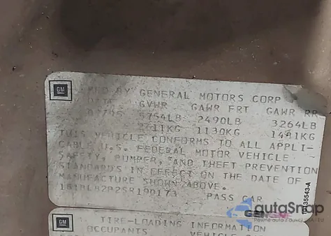 1995 Chevrolet Caprice Classic z USA, uszkodzony, nr VIN 1G1BL82P2SR190173